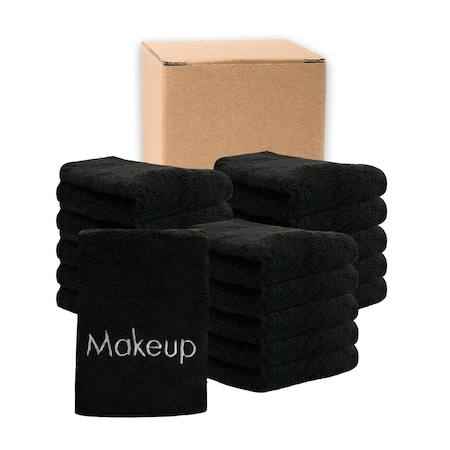 Monarch Brands Makeup Coral Fleece Towels, 13in x 13in , Black, 108PK MU-BLACK-CS